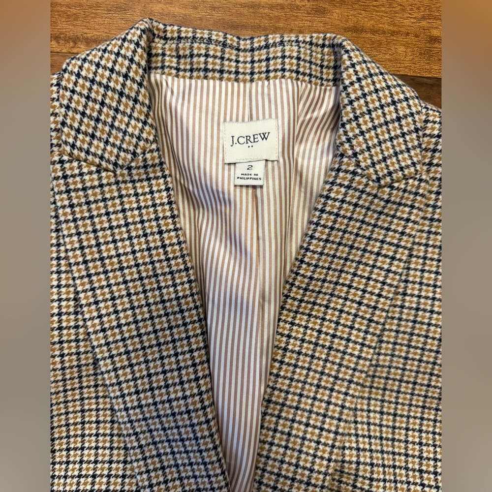 J. Crew Navy and Brown Checked Tailored Blazer - Picture 2 of 7